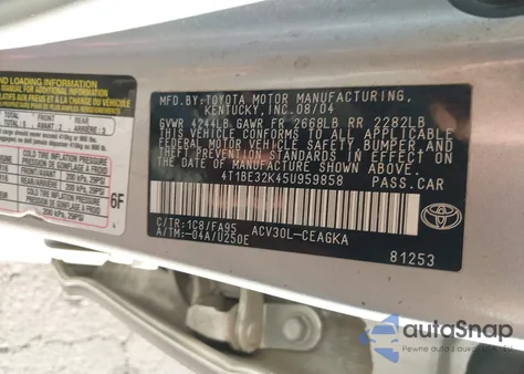 2005 Toyota Camry Xle из США, поврежденный, VIN 4T1BE32K45U959858